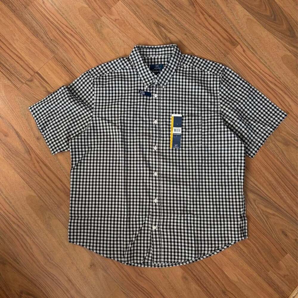 George Gingham Button-Down Shirt Size L Black White Cotton Blend NWT